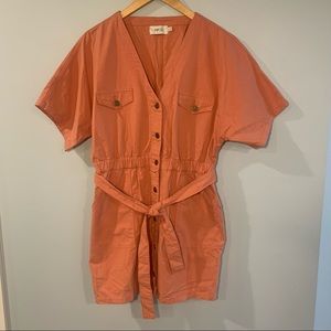 Orange Button Up Tie-Waist Cargo Dress